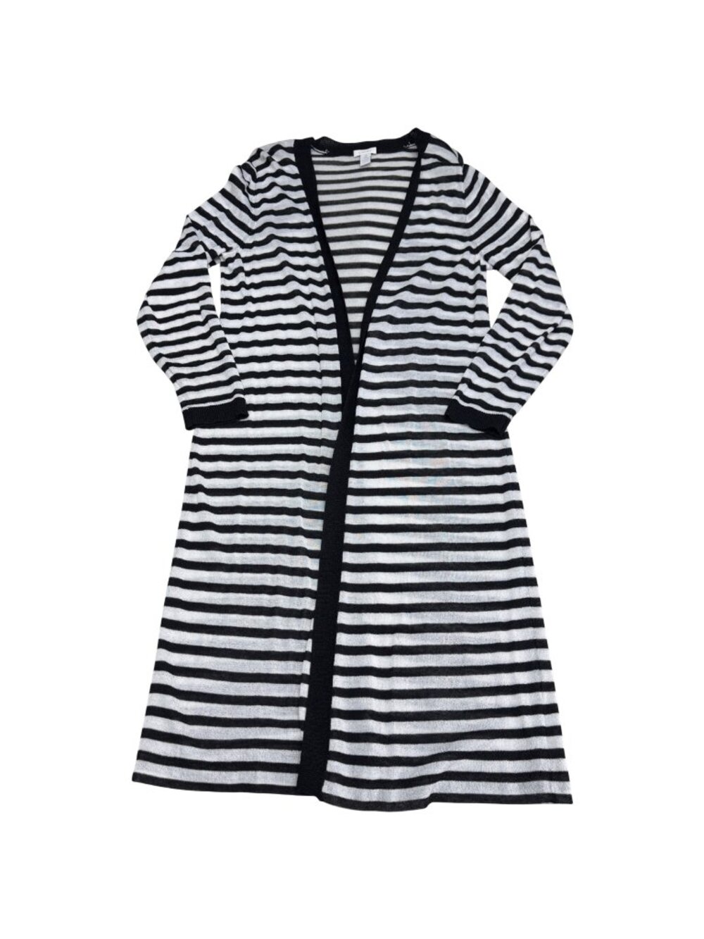 Chico's Striped Long Open Front Black & White Lightweight Knit Cardigan 2 /US L